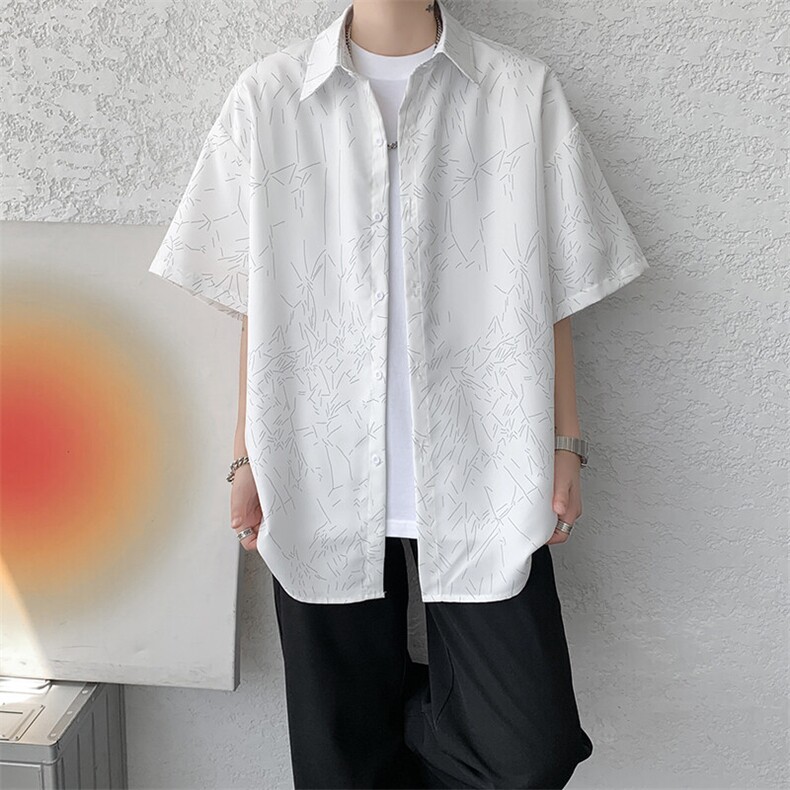 裂纹印花衬衫男短袖夏季宽松寸衫大码痞帅半袖衬衣外套DC28007P38,男装衬衫,电商B312