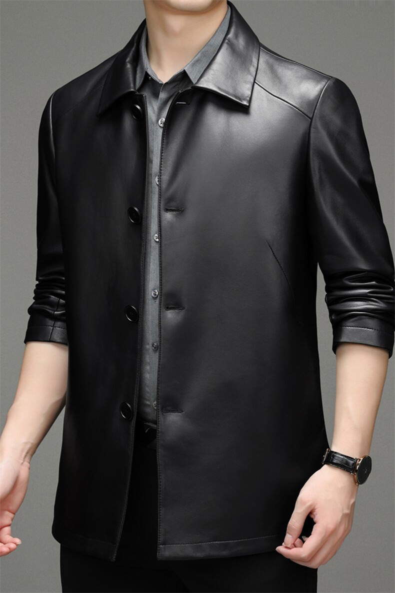 DLSN99199新款2021皮衣男头层绵羊皮中长款翻领皮风衣P900，男装皮衣，电商B360