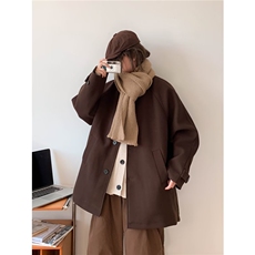 复古简约毛呢大衣秋冬日系潮牌宽松美拉德中长款外套男F038-P75，男装毛呢大衣，星座308B-2