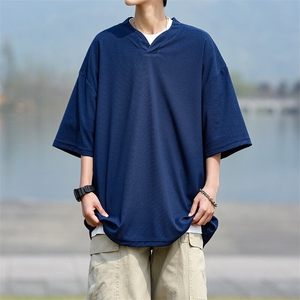 8XL-M短袖t恤男款夏季薄款垂感小V领七分袖加肥加大码DT005特P20图片