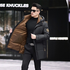 90%白鸭绒中青年羽绒服大衣男长款中年面包服羽绒服外套大衣，男装羽绒服，钱塘723