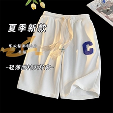 短裤男女织带绣标C2025新款华夫格五分裤休闲运动中裤K1077-P26，男装牛仔裤，星座207