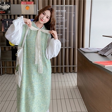 甜美小清新蝴蝶结针织背心连衣裙套装女2025秋新款减龄长裙两件套，女装套装/套裙，2C217