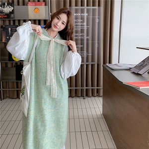 甜美小清新蝴蝶结针织背心连衣裙套装女2025秋新款减龄长裙两件套图片