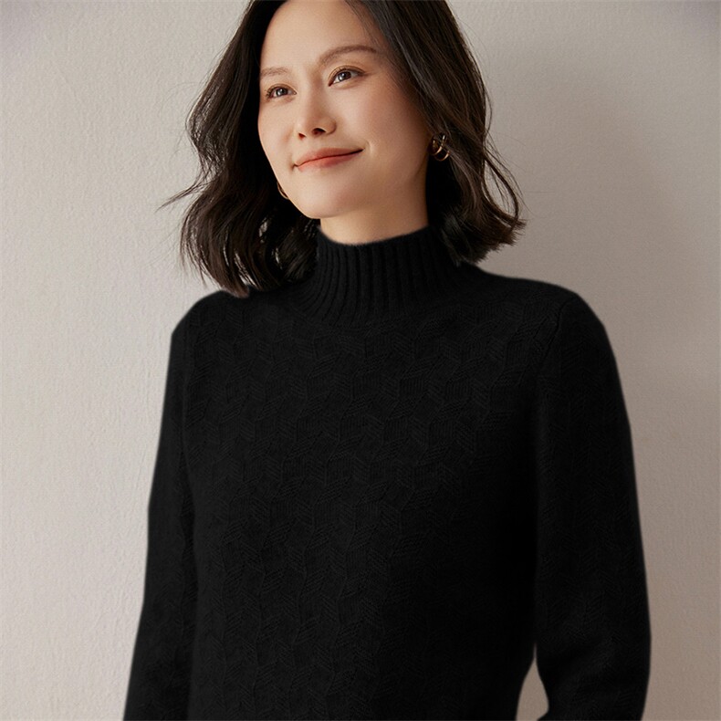 2025年秋季新款女士半高领针织上衣时尚休闲通勤百搭,女装羊绒衫,米琪莲羊绒