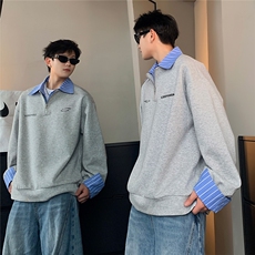 韩版假两件撞卫衣男设计感衬衫领2025春秋季W100-P58，男装衬衫，电商C307