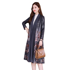 风衣女中长款2021春秋季新款印花麂皮绒大衣chic外套过膝，女装风衣，香香