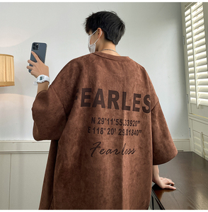 2026春夏新款麂皮绒美式字母短袖M~5XL XZ604-DT305-P45控58图片