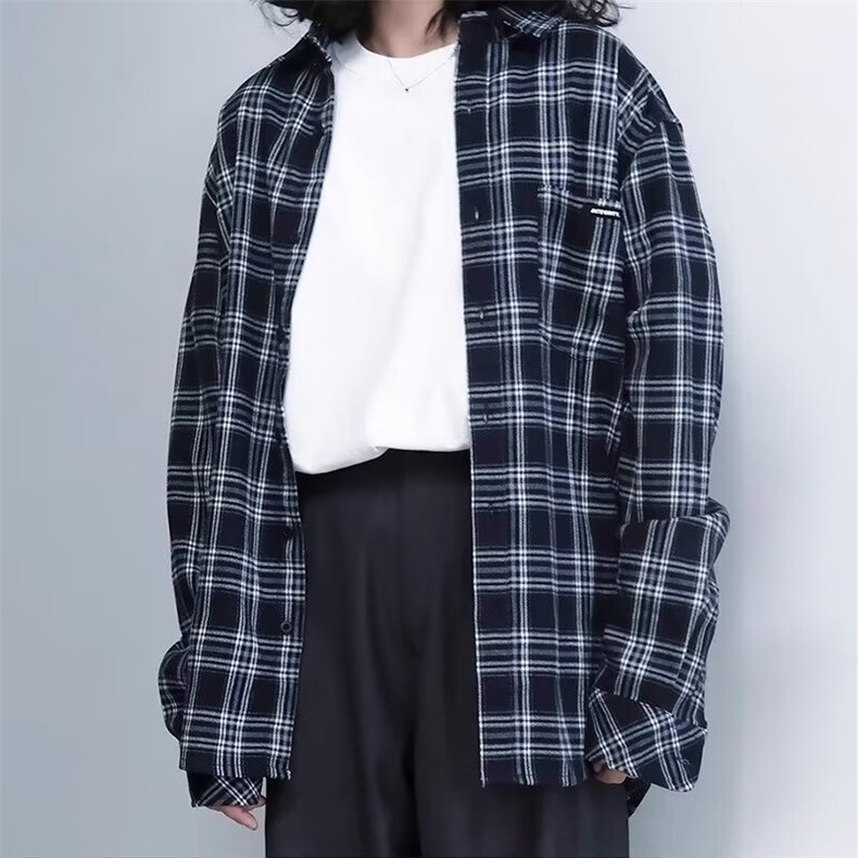 日系复古cityboy格子衬衫男长袖春秋款宽松情侣休闲外套LC655-p40,男装衬衫,星座1008