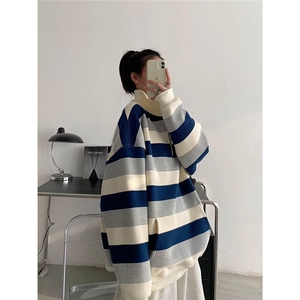 8805-P52 美式复古oversize条纹卫衣女春秋季薄款宽松bf慵懒风图片