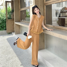 橘色花边马甲阔腿裤套装女夏2025新款又酷又飒穿搭两件套ootd减龄，女装套装/套裙，2C277