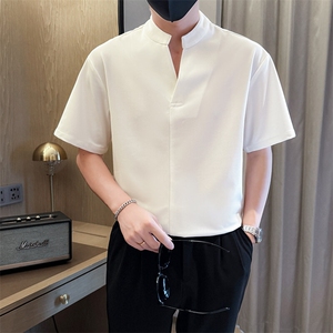 夏男立领纯色衬衫男休闲宽松休闲衬衣小伙A236-82599-P55图片