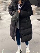 腰抽绳长款羽绒服，女装羽绒服，POHIO葆伊