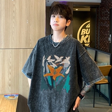 ！2025夏季新款男士水洗短袖T恤学生宽松半袖XT183P35，男装T恤，电商B220