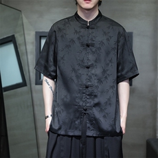 2026夏季新款风五分袖提花竹叶提花大码A021-CS9898-P65-控88，男装T恤，电商A021
