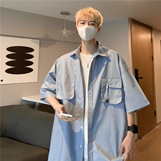 男新款夏季潮流气质百搭青春流行五分袖简约潮纯色衬衫方领标准，男装T恤，星座1210-1