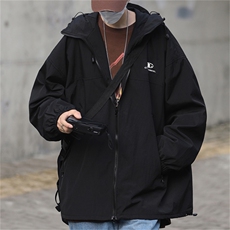 冲锋衣男港风潮流连帽字母刺绣2023春秋新款ins宽松外套W4155-P63，男装夹克，星座412