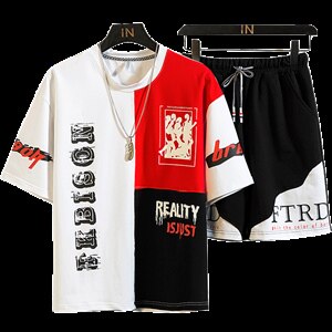 夏季青少年韩版休闲百搭T恤宽松运动套装男F155P55图片