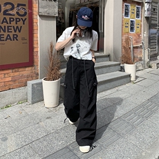 美式复古做旧水洗宽松直筒口袋重工装裤男女休闲伞兵裤YD9002-P75，男装牛仔裤，星座509