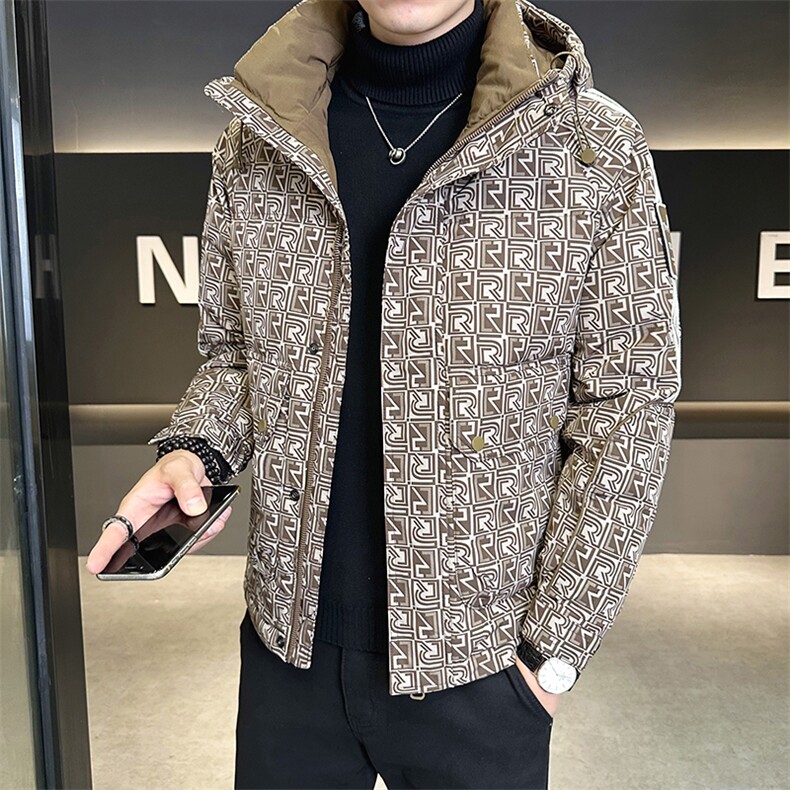 工装字母满印花羽绒服男新款设计感连帽外套A329-YR9865-P185,男装羽绒服,电商A329