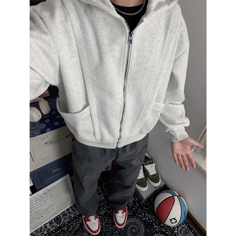 抖音得物高品质二开25秋冬美式重磅宽松结构设计连帽卫衣外套W78,男装卫衣,电商A486