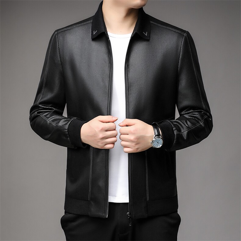 中老年男装皮衣外套翻领秋季中年男士休闲翻领皮夹克NX9205-P150,男装夹克,星座1105-3