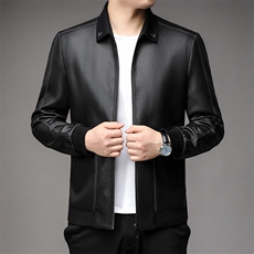 中老年男装皮衣外套翻领秋季中年男士休闲翻领皮夹克NX9205-P150，男装夹克，星座1105-3