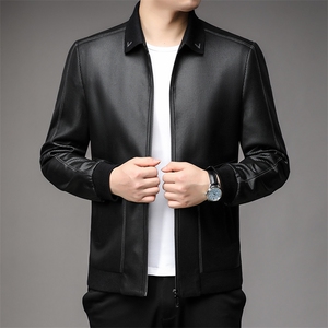 中老年男装皮衣外套翻领秋季中年男士休闲翻领皮夹克NX9205-P150图片