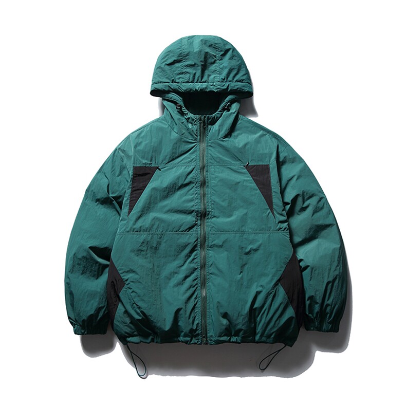 南夏乔装2025冬款拼色三角形连帽棉衣日系复古要不抽绳保暖棉服男图片