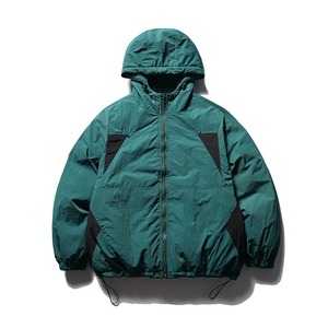 南夏乔装2025冬款拼色三角形连帽棉衣日系复古要不抽绳保暖棉服男图片