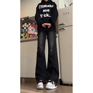 水洗做旧弯刀牛仔裤男款高个子加长裤子美式高街vibe直筒微喇长裤图片