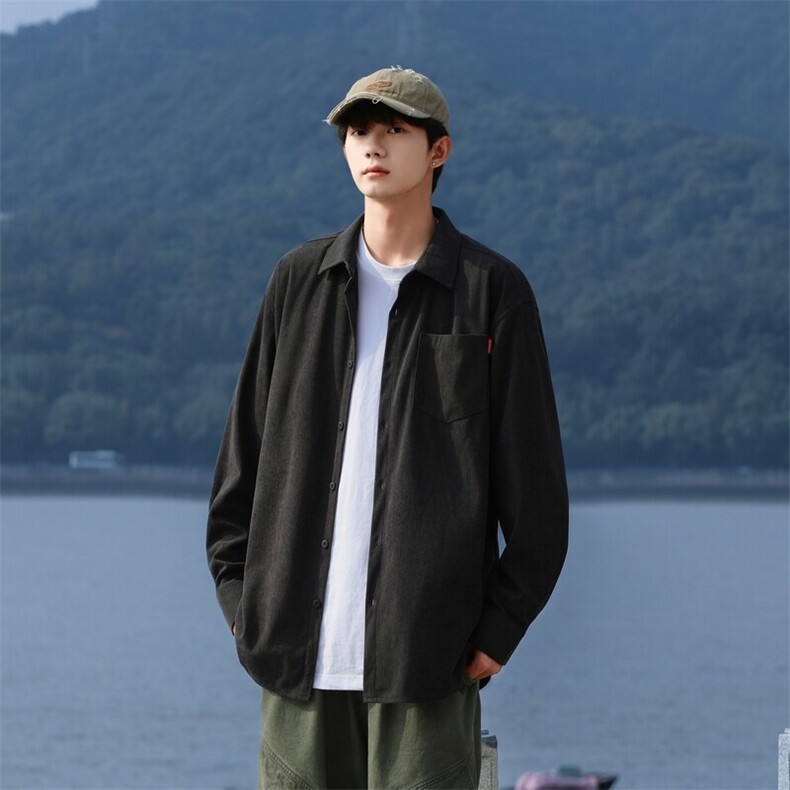 25年春季纯色衬衫长袖大码宽松落肩现货DS-C323-1-2388-特批35,男装衬衫,电商C323-1