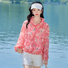 连帽防晒衣女短款2026年夏季新款冰丝薄款时尚印花透气防晒服外套，女装防晒衣，梦懿尔