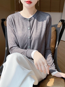 圆领假两件开衫新薄款宽松上衣开衫女图片
