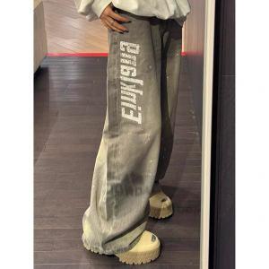 美式复古水洗泼墨弯刀牛仔裤男女秋季宽松休闲阔腿裤子LC5911-P55图片