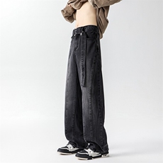欧美街头牛仔裤腰带男潮牌oversize直筒夏季薄款美式高街vibe裤子，男装牛仔裤，电商B238