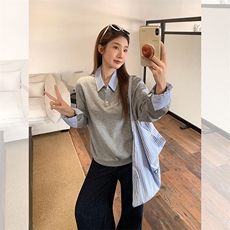 抖音得物高品质26春装美式高街假两件衬衫领长袖卫衣POLO领打底衫，男装T恤，电商A486-1