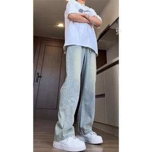 加绒牛仔裤男款显瘦弯刀微喇裤高街直筒显高美式裤子NZ6301图片