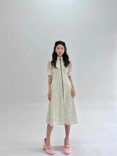 蕾丝泡泡袖连衣裙，女装连衣裙，HE