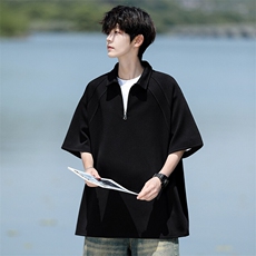 8XL-M半拉链t恤短袖POLO衫男款夏季美式翻领宽松大码半袖DT008P45，男装T恤，电商B312