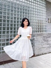 淑女气质收腰显瘦V领A字裙连衣裙，女装连衣裙，天使公主