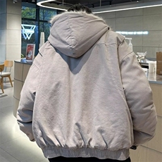 网络图冬季毛领连帽棉服男外套男女冬季纯色短款宽松连帽工装棉衣，男装棉衣，星座715-4