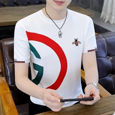 7910-P55夏季休闲时尚短袖毛衣男打底衫欧货T恤潮牌针织衫，男装T恤，电商D310B-1