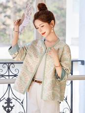 新中式国风提花外套女短款春秋款韩版气质高级感显瘦开衫刺绣上衣，女装短外套，伊仟回