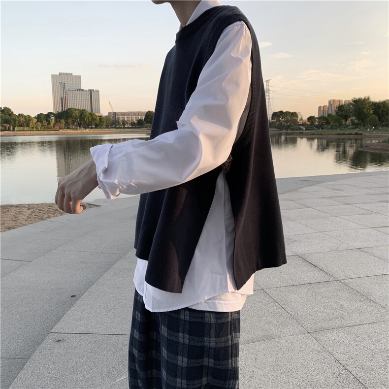 慵懒风针织毛衫马甲外搭宽松无袖毛衣开叉背心坎肩上衣外穿S3/P50,男装背心/马甲,星座206（原A221）