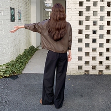 复古翻领咖色皮衣外套女春秋2025新款小个子PU皮夹克爆款高级感，女装皮衣，2C256