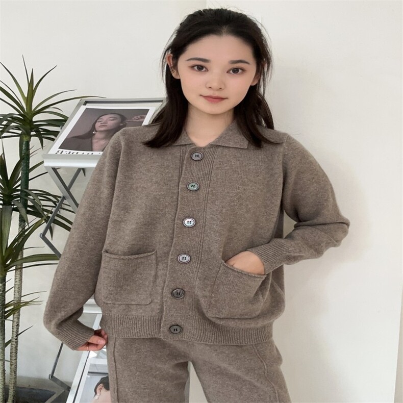 时尚百搭女装羊毛衫POIO领六扣开衫显瘦修身外套,女装羊毛衫,泰沅羊绒