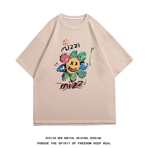 白底23夏季时尚百搭印花短袖潮流垂感宽松短裤套装TZ65P50控68图片
