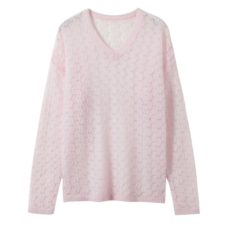 2025年秋季时尚百搭通勤简约休闲单股镂空，女装羊绒衫，圣暖羊绒