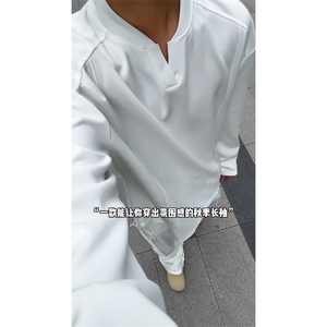 特批22 数据款小v领美式T恤高品质长袖卫衣设计立体显瘦insCX3303图片